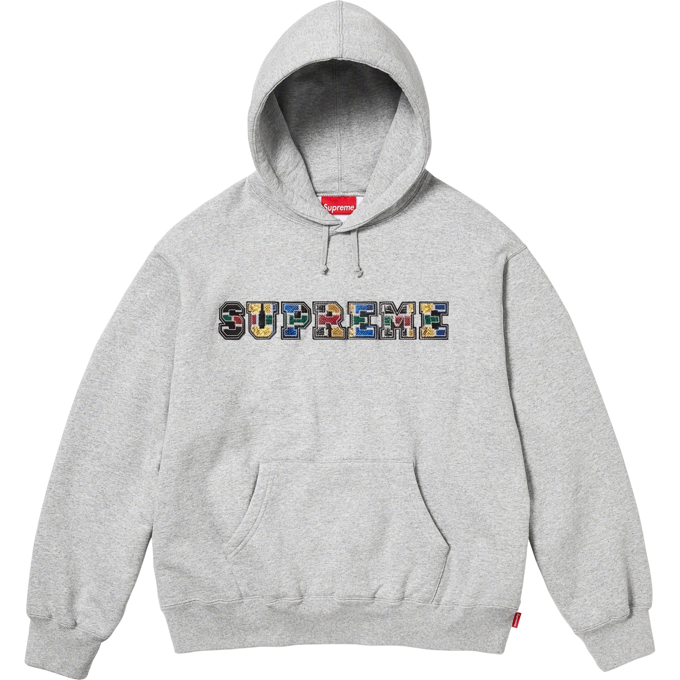 Collegiate Patchwork Leather Hooded Sweatshirt view 14